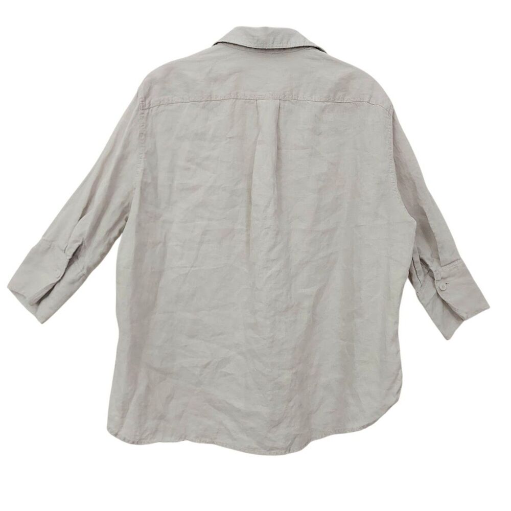 Zara Linen Shirt Womens Medium Beige Long Sleeve Button Up Boxy Coastal Boho - Picture 4 of 11
